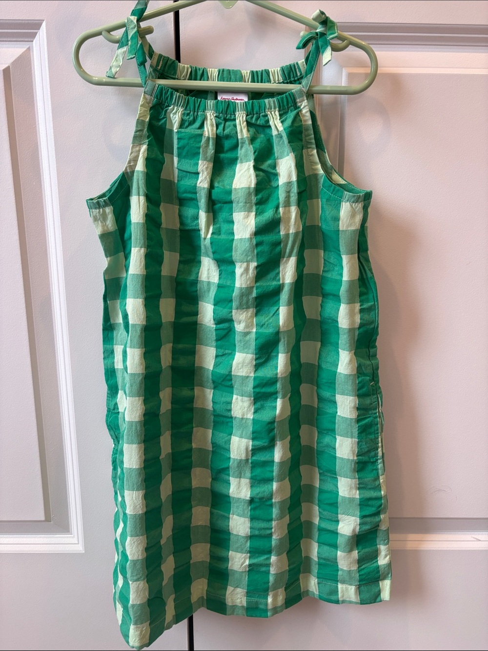 Hanna Andersson Green Gingham Tie-Shoulder Sundress